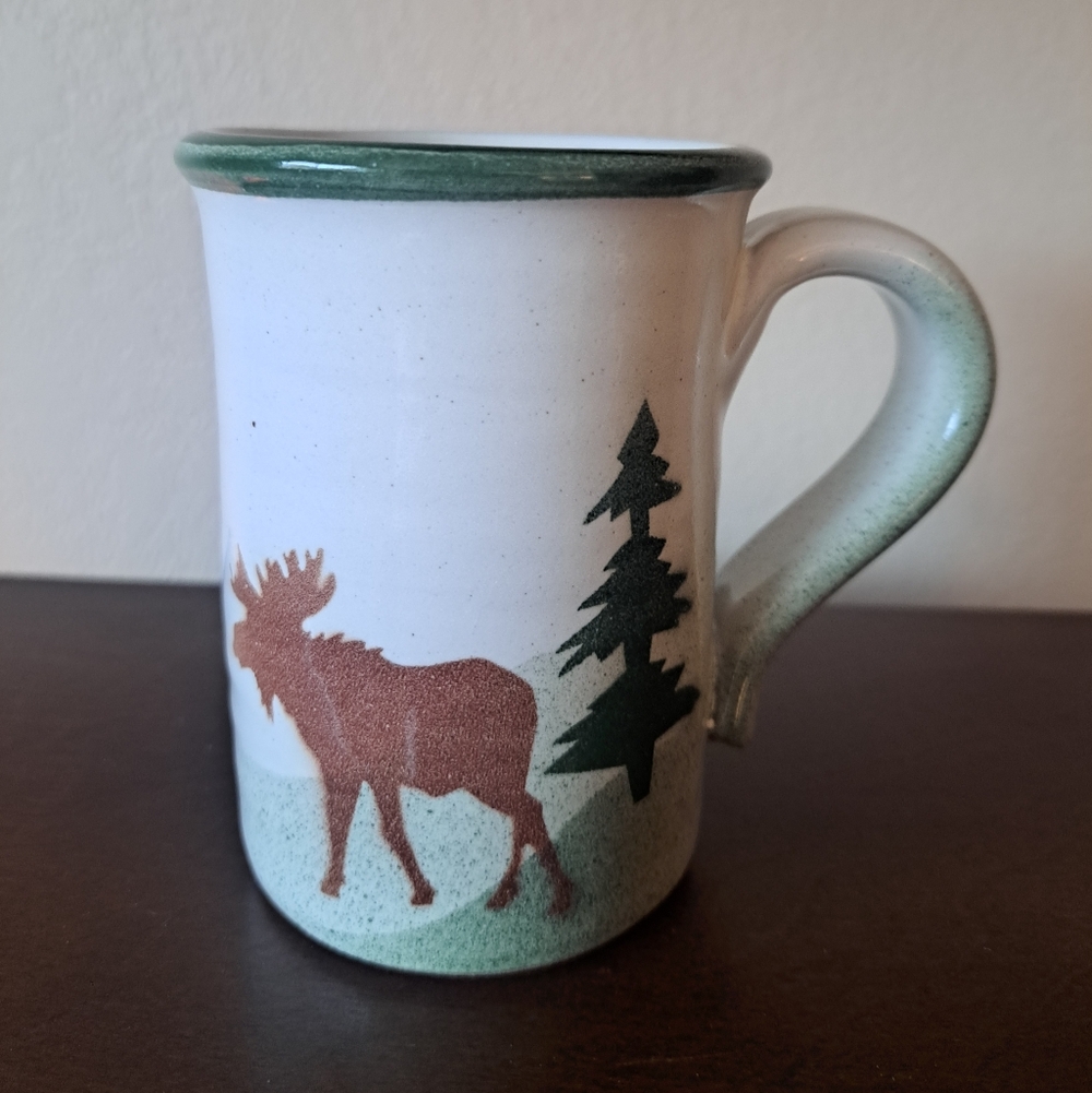 Stoneware Mug by Stoneware Specialties – Moose & Pine Tree Scene – 4”